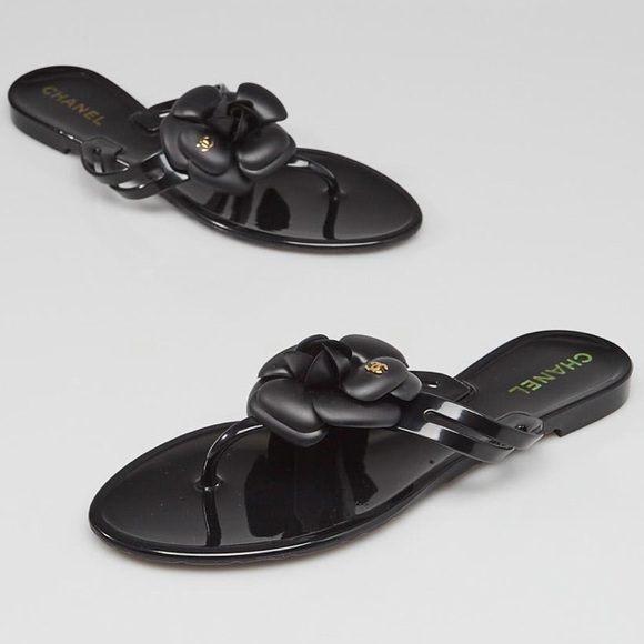 CHANEL Shoes - CHANEL CC Camellia Jelly Sandals Flip Flops Thongs